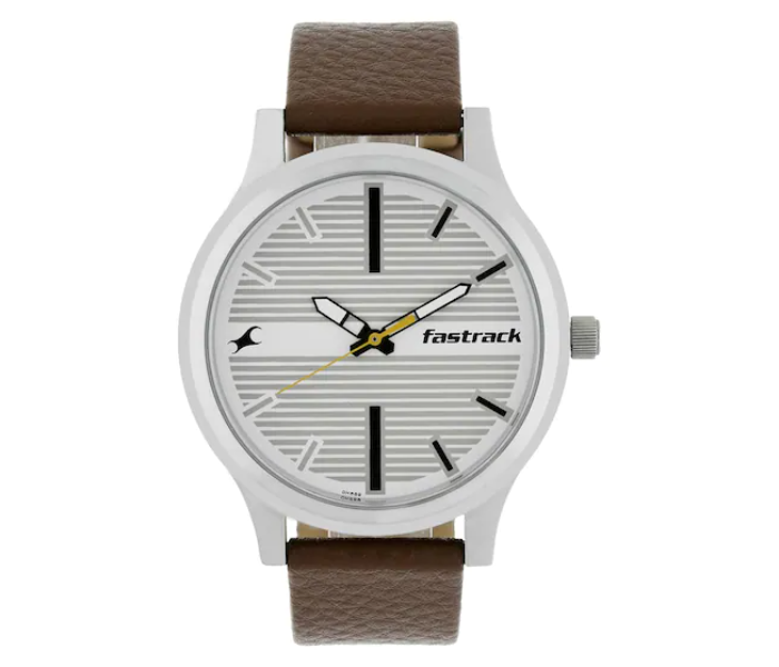 Fastrack NL38051SL01 Fundamentals White Dial Leather Strap Watch for Men- Brown - Zoom Image 1