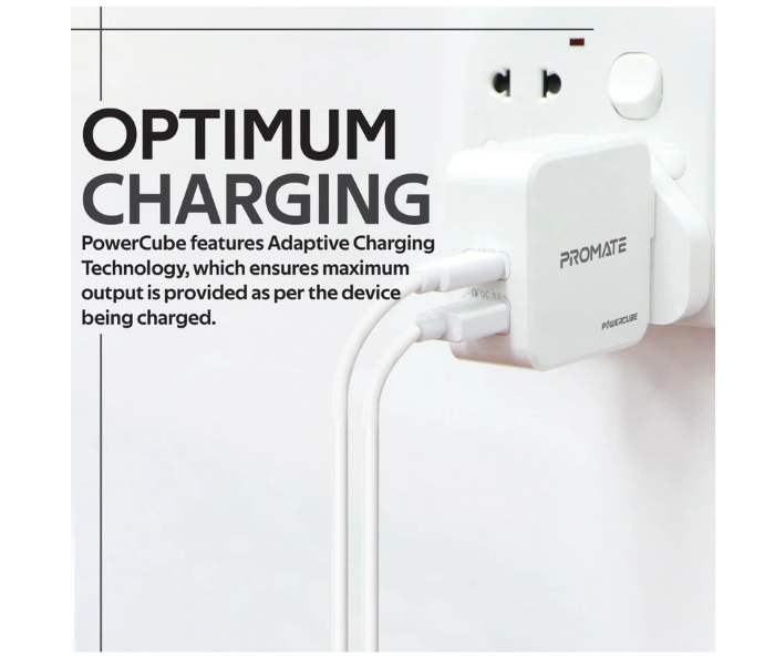 Promate POWERCUBE 36W USB Type-C PD Wall Charger with Qualcom Quick Charge - White - Zoom Image 3