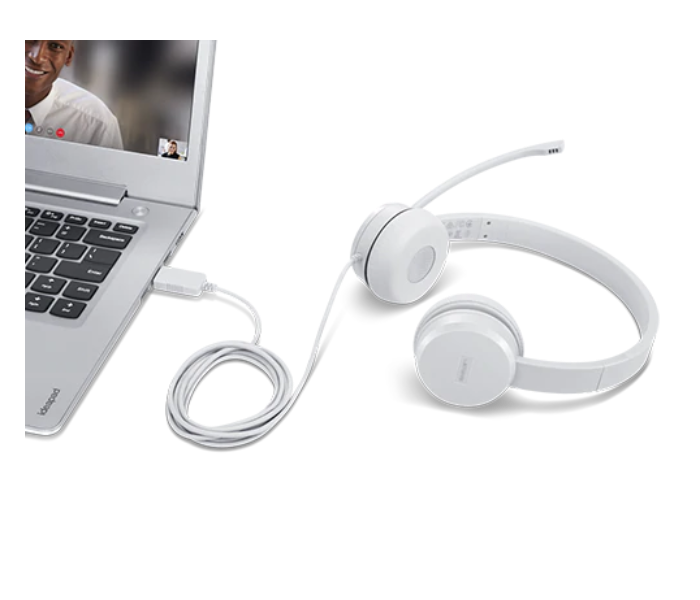 Lenovo 110 GXD1B67867 Stereo USB Headset - White - Zoom Image 2