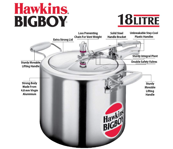 Hawkins HW1018000 18 Litre Bigboy Pressure Cooker - Silver - Zoom Image 2