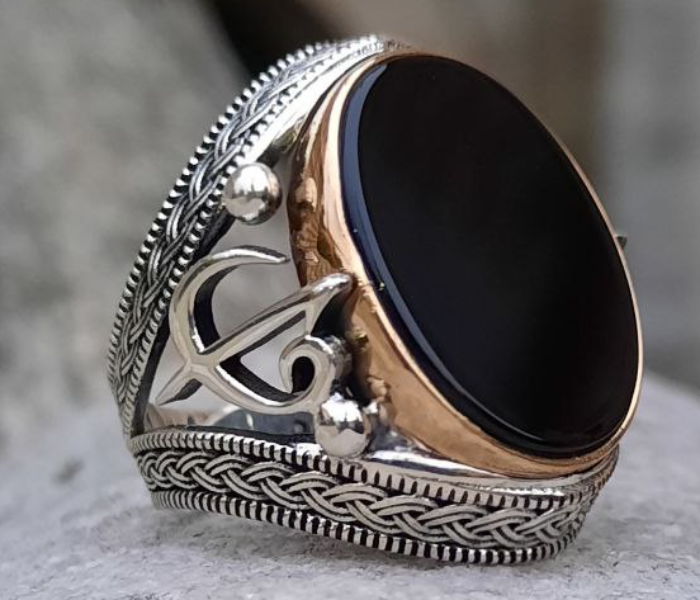 Aden Lily MR-006 Sterling Silver Ring with Black Onyx for Men - Zoom Image