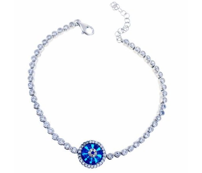 Aden Lily WB-04 Single Blue Evil Eye Sterling Silver Bracelet - Zoom Image