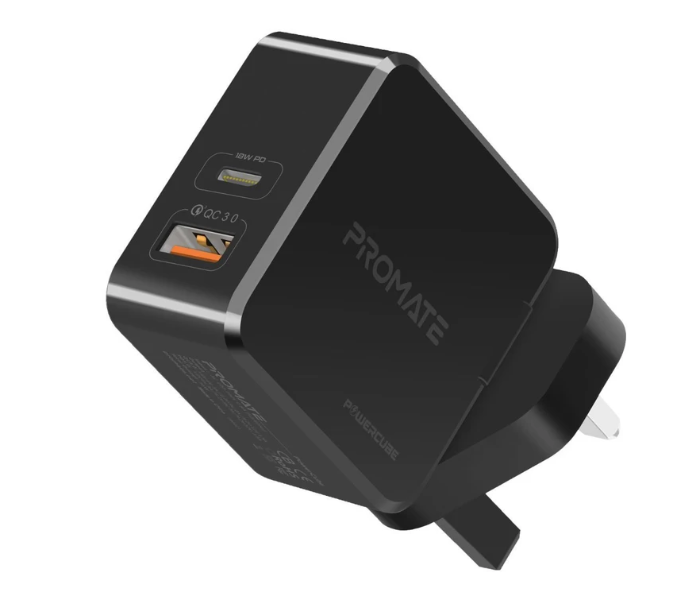 Promate POWERCUBE 36W USB Type-C PD Wall Charger with Qualcom Quick Charge - Black - Zoom Image 1