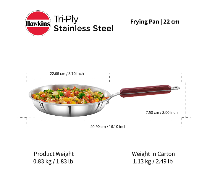 Hawkins Futura HW8005700 22cm Stainless Steel Tri Ply Frying Pan - Silver - Zoom Image 4