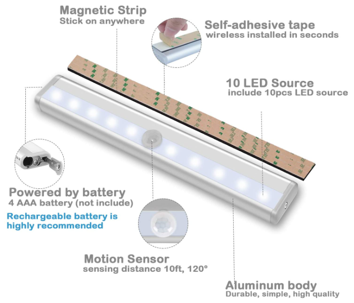 Sensor LED Light Stick On Anywhere Portable Cordless Motion Detection Night Lights AAA Battery Operated - Zoom Image 2