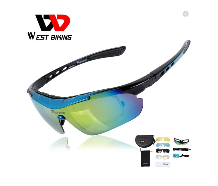 West Biking Bike Sunglasses with 4 Extra Lens and Removable Strap - Black - Zoom Image 2