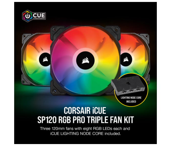 Corsair iCUE SP120 RGB PRO Performance 120mm Triple Fan Kit with Lighting Node CORE - Zoom Image 2