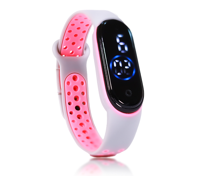 Jongo Perfect OK Dot Strap Band LED Watch - Grey and Pink - Zoom Image