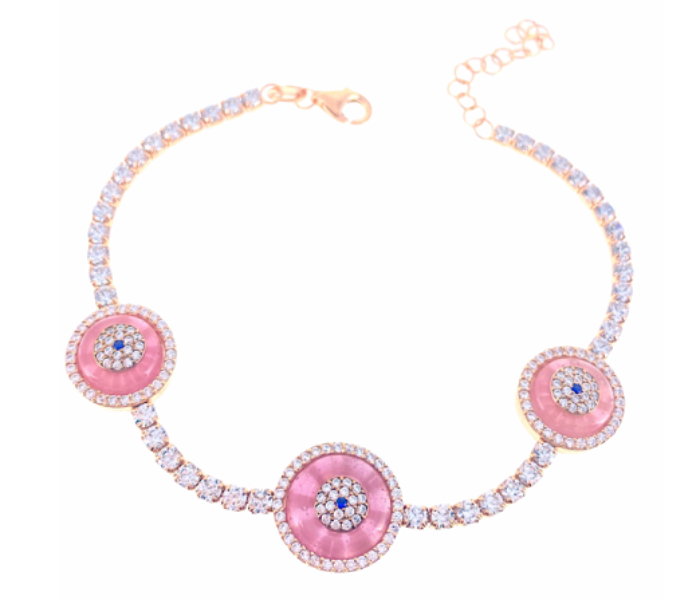 Aden Lily WB-02 Triple Pink Evil Eye Sterling Silver Bracelet - Zoom Image