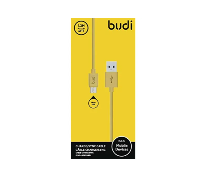 Budi Micro 1.2 Meter USB Charging Data Cable - Mustard Yellow - Zoom Image 2