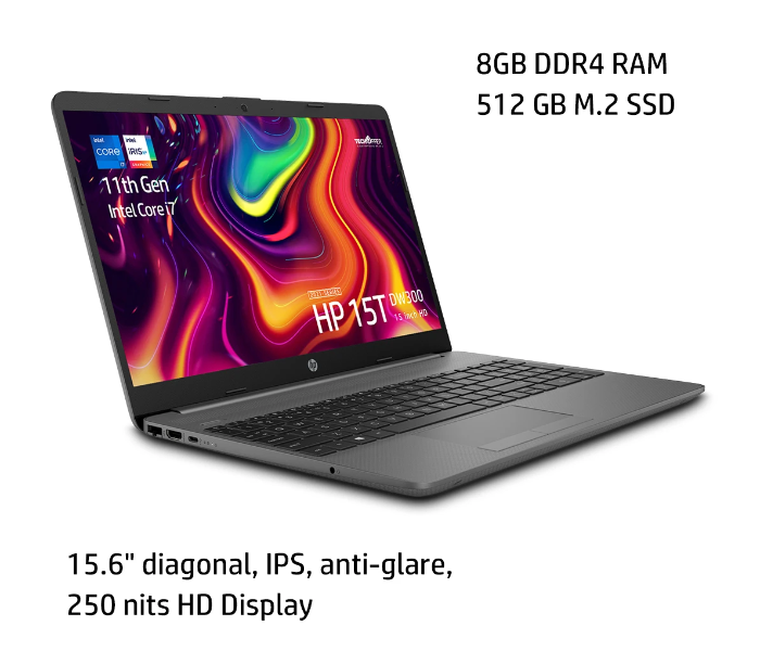 HP Notebook 15T-DW300 15.6 inch HD Intel Core i7-1165G7 8GB RAM 512GB SSD Windows 10 - Grey - Zoom Image 3