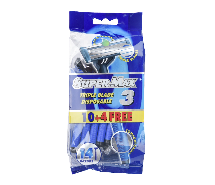 Supermax Pack of 10 + 4 Three Blade Confort Grip Disposable Razor - Zoom Image 1