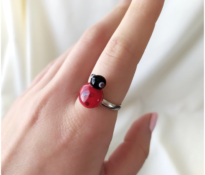 Turkish Artisan DTGART032 Glass Art Ring of Ladybird - Zoom Image 1