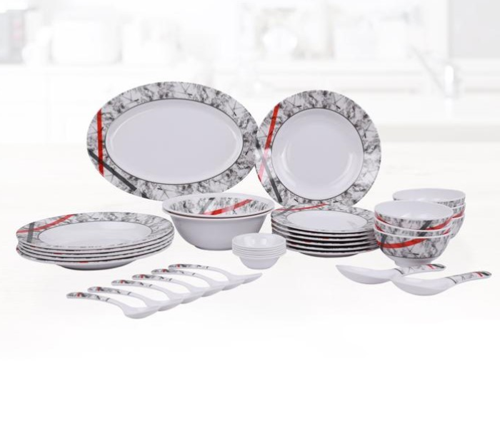 Delcasa DC1891 35 Piece Melamineware Dinner Set - White and Grey - Zoom Image