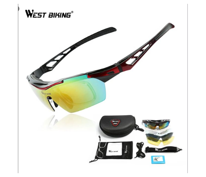 West Biking Bike Sunglasses with 4 Extra Lens and Removable Strap - Black - Zoom Image 3