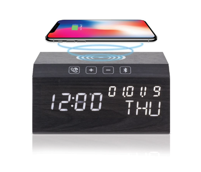 Generic 14G-1 Wireless Charger Combined With Digital Clock And Bluetooth Speaker - Black - Zoom Image 1