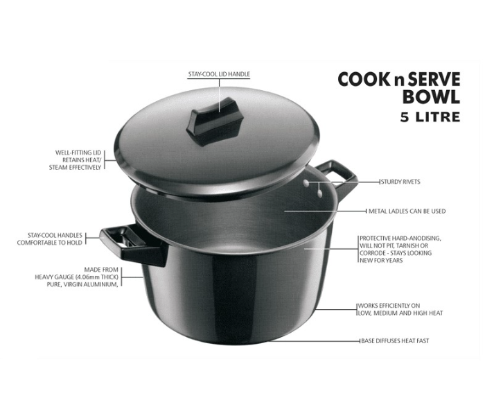 Hawkins Futura L65 5 Litre Hard Anodised Cook and Serve Bowl - Black - Zoom Image 3