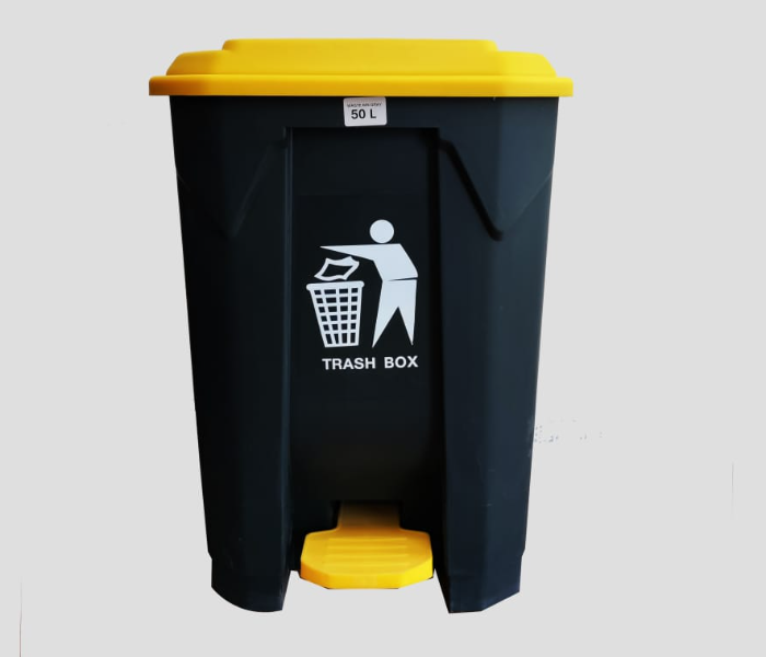 50 Litre Plastic Bin with Pedal - Grey and Yellow - Zoom Image