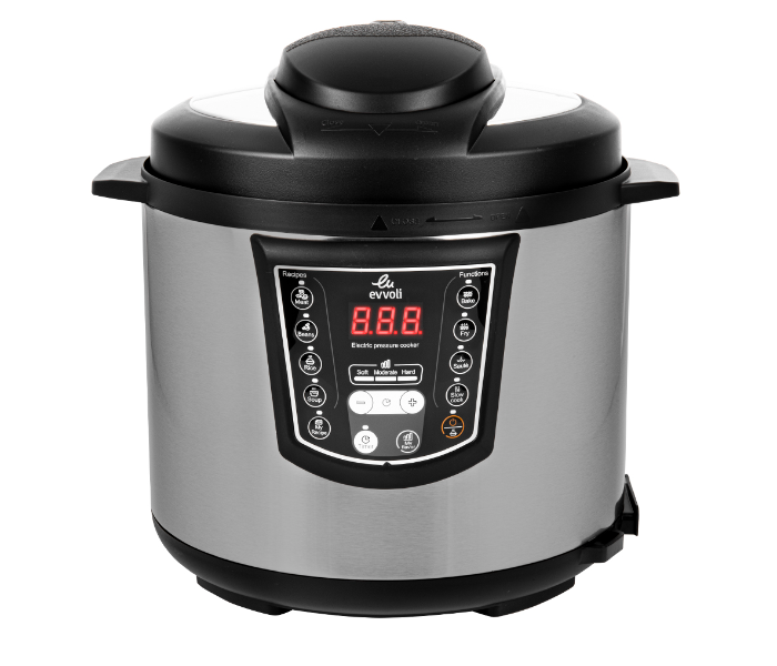 Evvoli EVKA-PC6009B 6Litre 1000W Digital LED Display Pressure Cooker - Black and Silver - Zoom Image