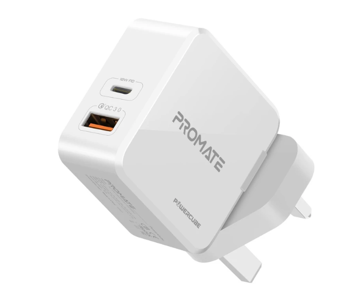 Promate POWERCUBE 36W USB Type-C PD Wall Charger with Qualcom Quick Charge - White - Zoom Image 1