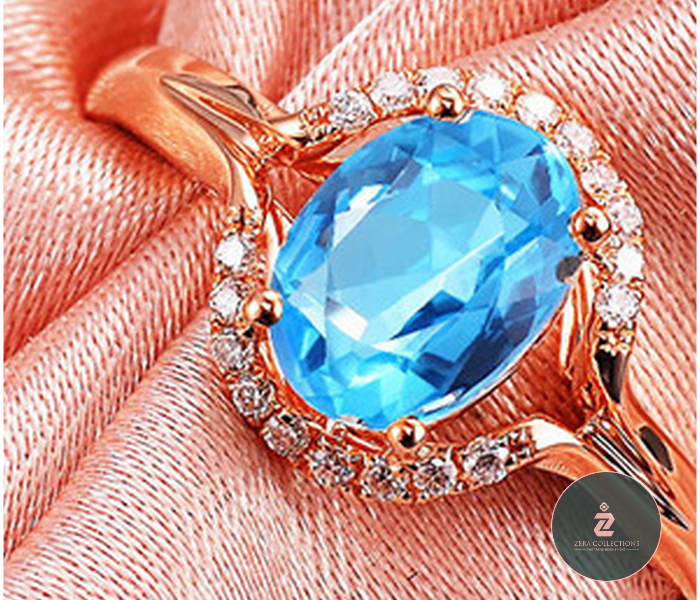 Zera RG096 Sky Blue Antique Design Ring Gold Plated - Zoom Image