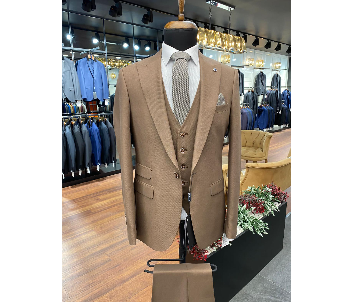 Fatih Zraiq Size 52 Trendy and Attractive Premium Quality 3 Pieces Suit for Men - Light Brown - Zoom Image