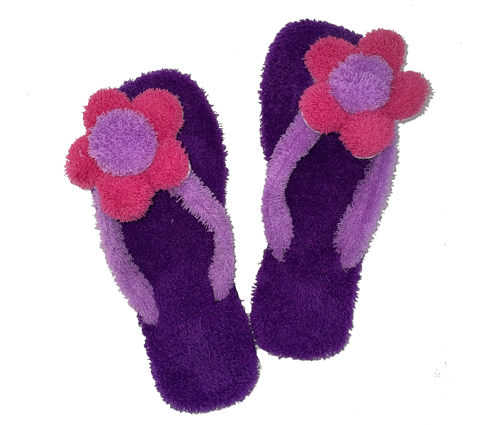 Casual LFV94 US 09 Flower Design Daily Wear Soft Flat Home Slippers for Women - Dark Purple - Zoom Image