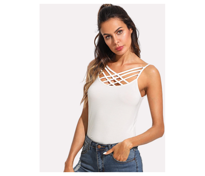 VW Trendz vest180319702 Large Caged Neck Cami Top for Women - White - Zoom Image