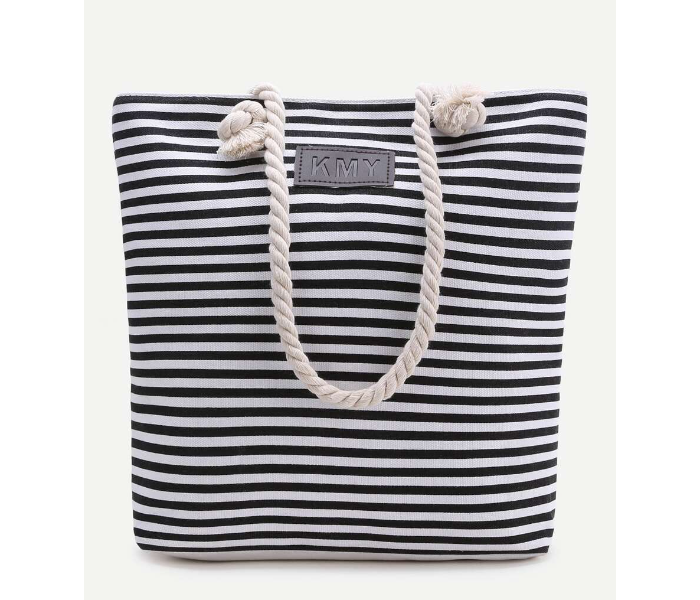 VW Trendz bag170320310 Large Black Striped Print Tote Bag - Black and White - Zoom Image