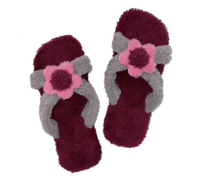 Casual LFO44 US 08 Flower Design Daily Wear Soft Flat Home Slippers for Women - Maroon - Zoom Image