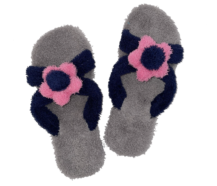 Casual LFO44 US 07 Flower Design Daily Wear Soft Flat Home Slippers for Women - Grey - Zoom Image