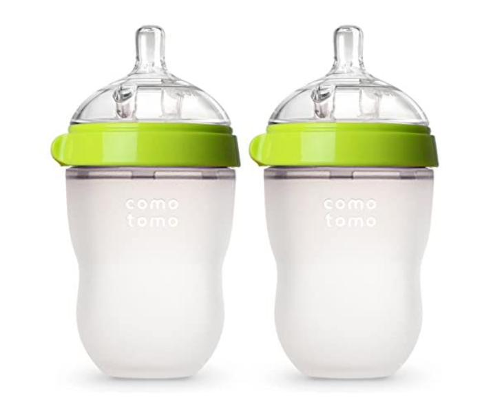 Comotomo EN 250TP 250ml Set of 2 Natural Feel Baby Bottle - Green and White - Zoom Image