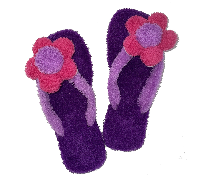 Casual LFV94 US 06 Flower Design Daily Wear Soft Flat Home Slippers for Women - Dark Purple - Zoom Image