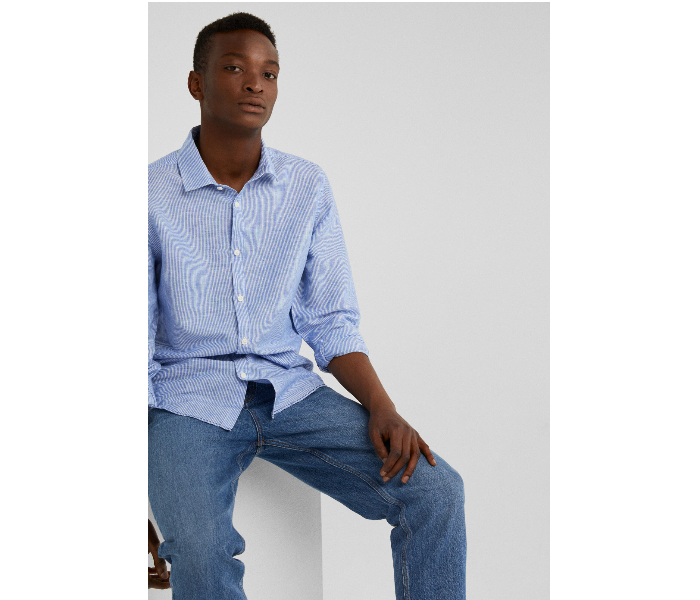 Springfield 099551715 Small Linen Shirt for Men - Medium Blue - Zoom Image 1