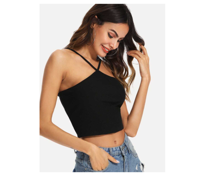 VW Trendz vest180509705 Large Crop V-Strap Halter Top for Women - Black - Zoom Image