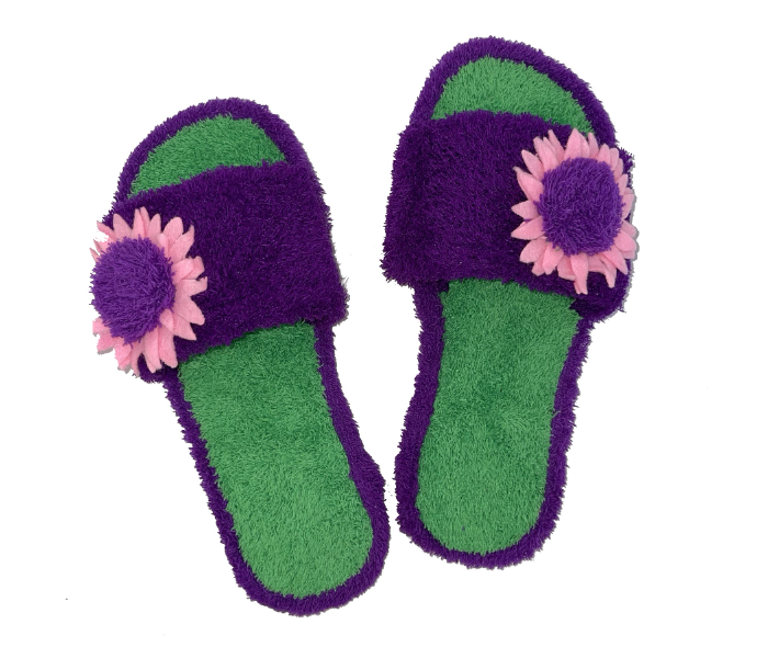 Casual LFO30 US 06 Flower Design Daily Wear Soft Flat Home Slippers for Women - Dark Purple - Zoom Image