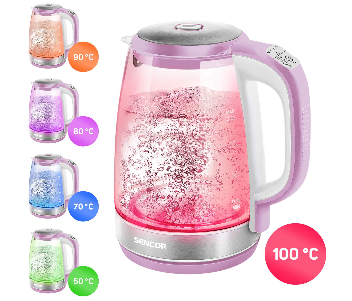 Sencor SWK 2198RS 2200W 2 Litre Glass Kettle - Pink - Zoom Image 2