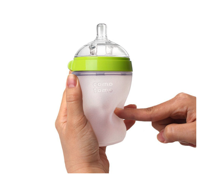 Comotomo EN 250G 250ml Natural Feel Baby Bottle - Green and White - Zoom Image