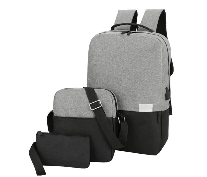 Simple Design Set of 3 Pieces Light Weight Oxford Polyester Fabric Laptop Bag - Grey and Black - Zoom Image