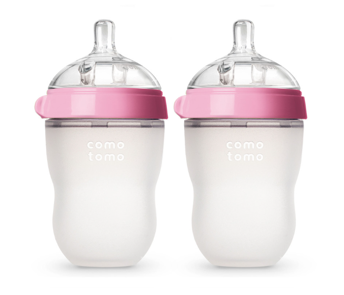 Comotomo EN 250TG 250ml Set of 2 Natural Feel Baby Bottle - Pink and White - Zoom Image