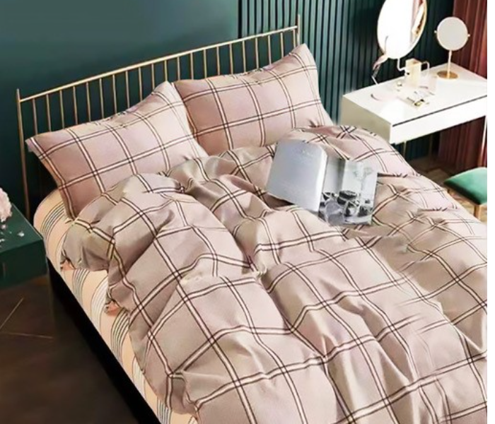 JA158-42 Cotton Double Size Bedsheet with Quilt Cover and Pillow Case 4 Pcs- Beige - Zoom Image