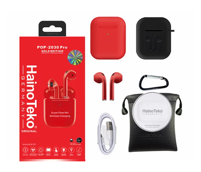 Haino Teko POP-2030 Pro Gold edition Bluetooth Airpod - Red - Zoom Image 2