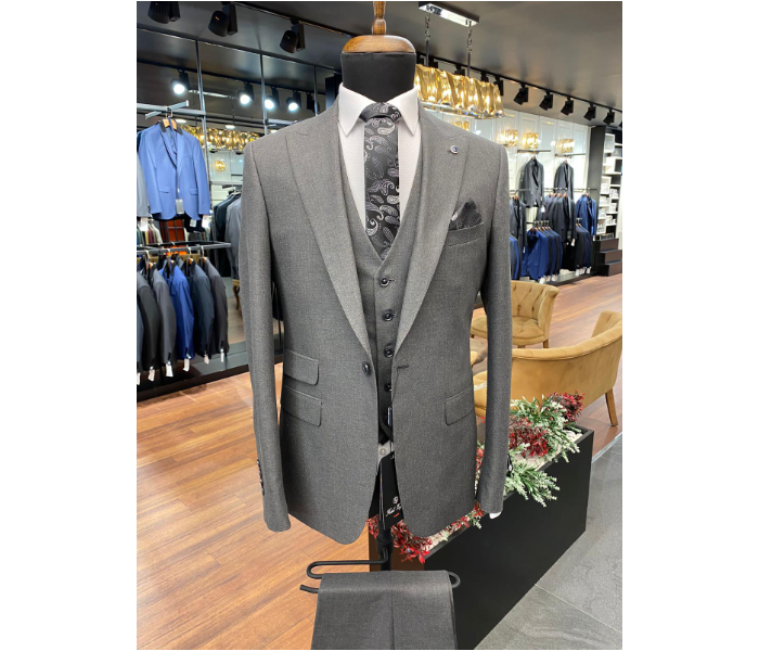 Fatih Zraiq Size 56 Trendy and Attractive Premium Quality 3 Pieces Suit for Men - Charcoal Grey - Zoom Image