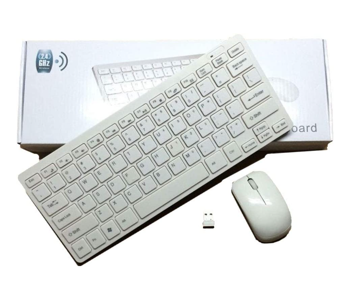 Premium KM901 Mini Wireless Keyboard and Mouse - White - Zoom Image 1