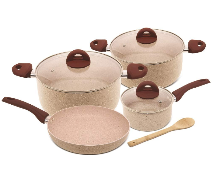 Homeway HW3425 8 Pieces Pressed Marble Cookware Set - Beige - Zoom Image