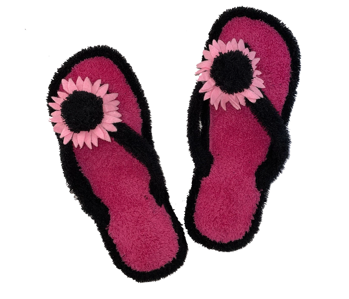 Casual LFV99 US 06 Flower Design Daily Wear Soft Flat Home Slippers for Women - Black - Zoom Image