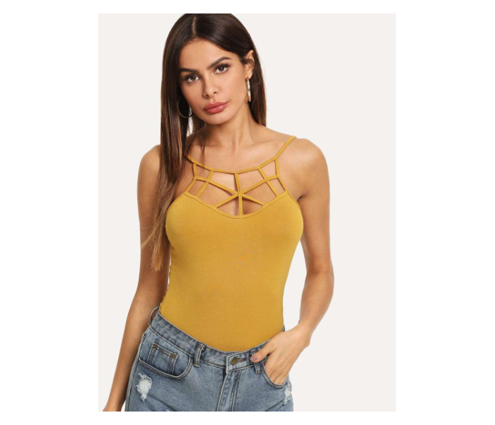 VW Trendz vest180608704 Small Caged Neck Fitted Cami Top for Women - Yellow - Zoom Image