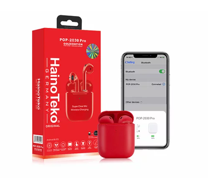 Haino Teko POP-2030 Pro Gold edition Bluetooth Airpod - Red - Zoom Image 1