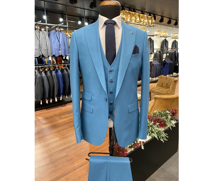 Fatih Zraiq Size 56 Trendy and Attractive Premium Quality 3 Pieces Suit for Men - Sky Blue - Zoom Image