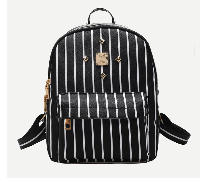 VW Trendz bag171110366 Medium Studded Detail Vertical Striped PU Backpack - Black - Zoom Image